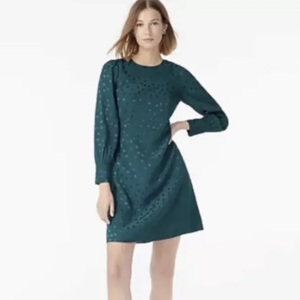 J. Crew Jacquard Floral Dot Shift Dress‎ in Teal Size 00